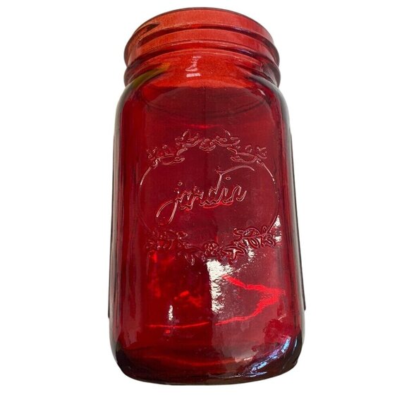 Red Jardin Decorative Glass Jar 24Oz Non-Food Safe Collectible Vase - Picture 1 of 7